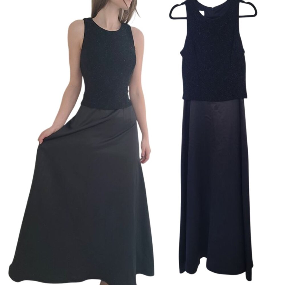 VTG PATRA Full-Length/Maxi Sleeveless Black Tie Satin Evening Gown medium 6/8